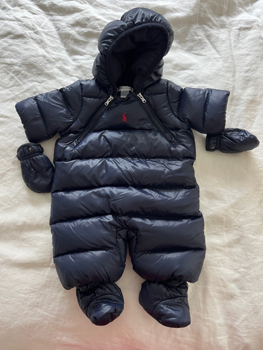 Ralph Lauren Navy Puffer Infant One-Piece Snowsuit with Hood